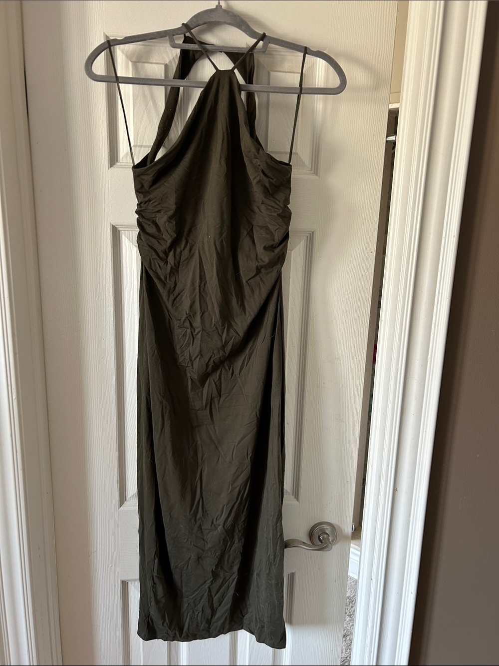Zara Olive Green Halter Maxi Dress